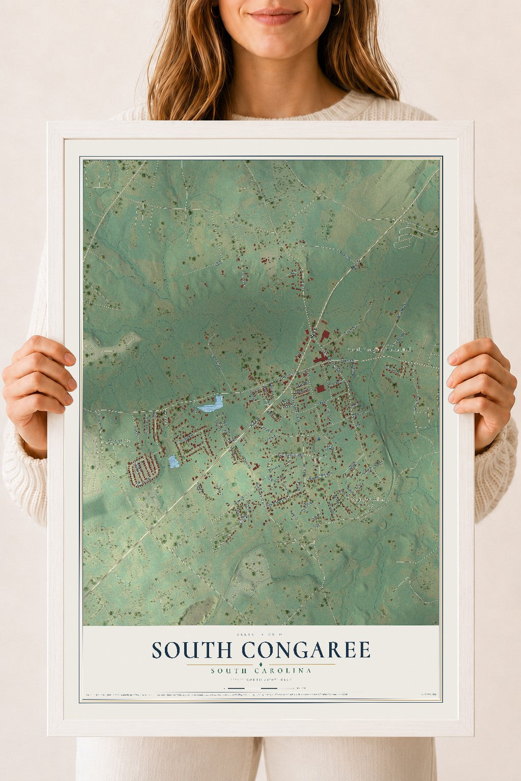 Map of South Congaree, South Carolina, 18 x 24 inch print in a white wood frame