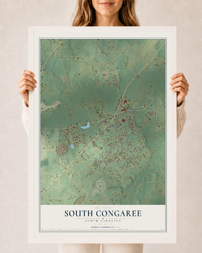 Map of South Congaree, South Carolina, 24 x 36 inch print in a white wood frame