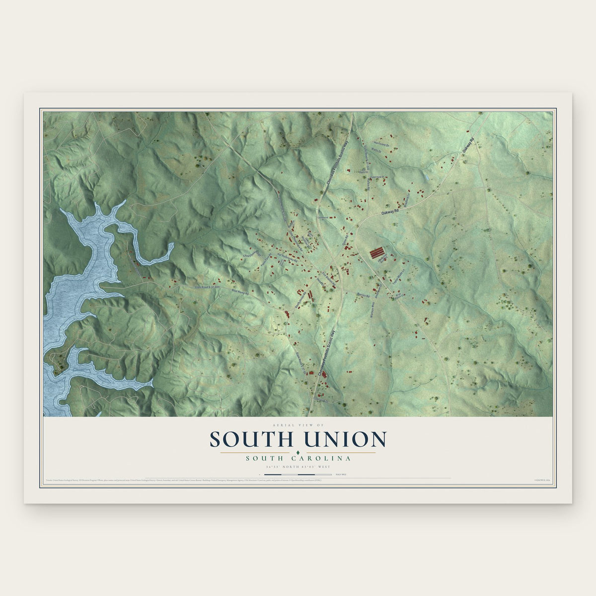 South Union, South Carolina map print, the full design