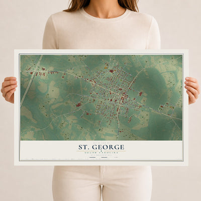 Map of St. George, South Carolina, 12 x 18 inch unframed archival matte print
