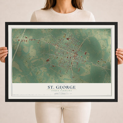 Map of St. George, South Carolina, 18 x 24 inch print in a black wood frame