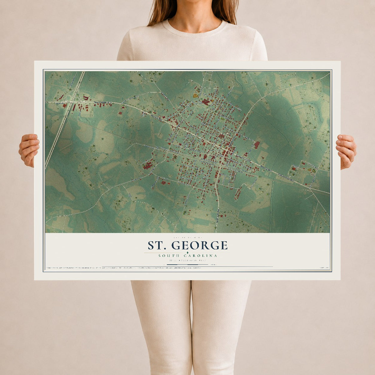 Map of St. George, South Carolina, 24 x 36 inch unframed archival matte print