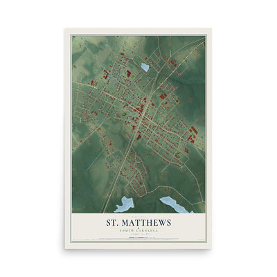 Map of St. Matthews, South Carolina, 12 x 18 inch unframed archival matte print