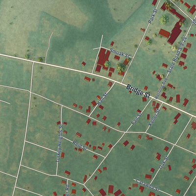 Second close-up of the map of St. Matthews, South Carolina print showing more streets and buildings