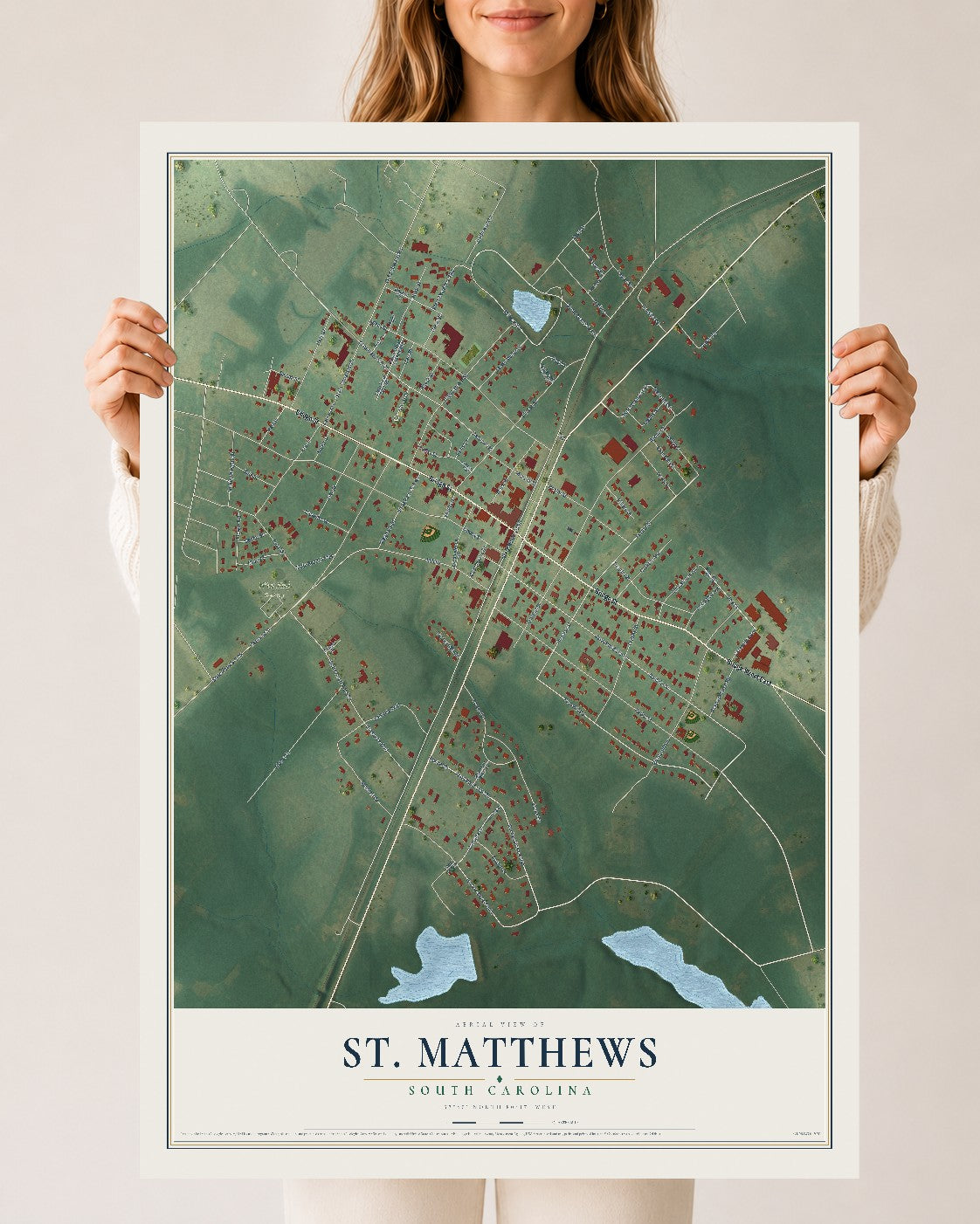 Map of St. Matthews, South Carolina, 24 x 36 inch unframed archival matte print