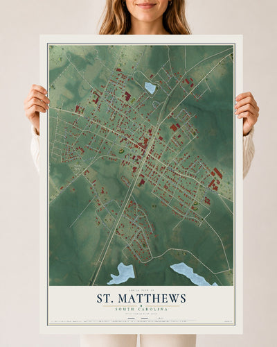 Map of St. Matthews, South Carolina, 24 x 36 inch unframed archival matte print