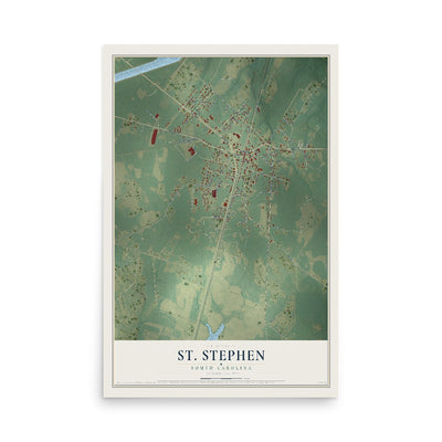 Map of St. Stephen, South Carolina, 12 x 18 inch unframed archival matte print
