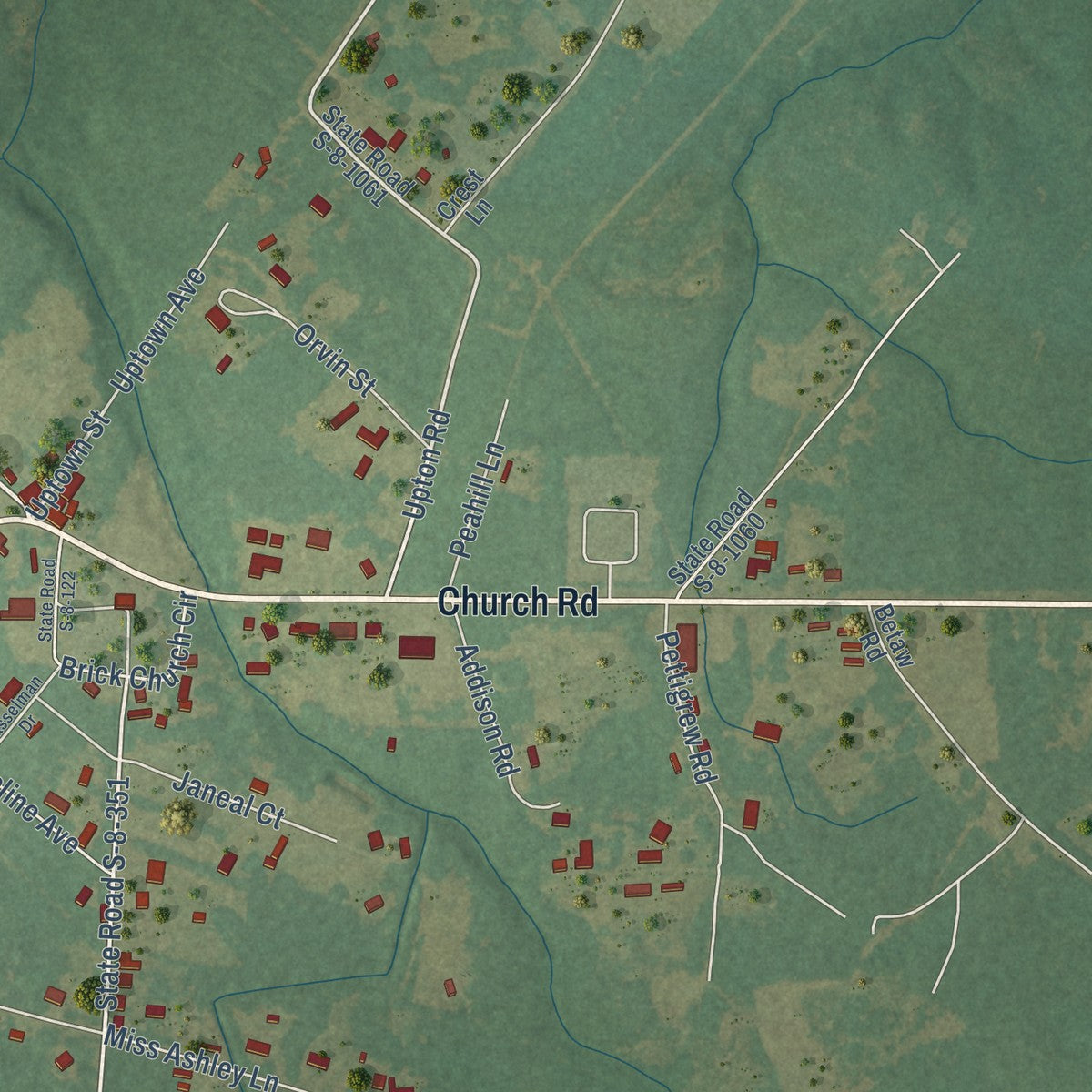 Second close-up of the map of St. Stephen, South Carolina print showing more streets and buildings