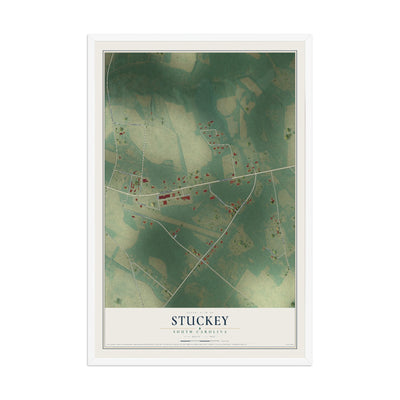 Map of Stuckey, South Carolina, 12 x 18 inch print in a white wood frame