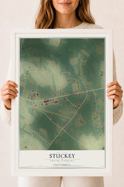 Map of Stuckey, South Carolina, 18 x 24 inch print in a white wood frame
