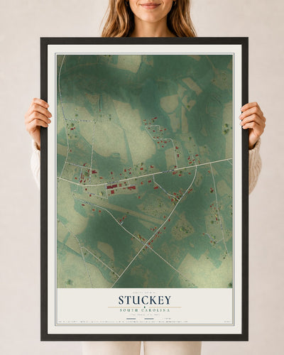 Map of Stuckey, South Carolina, 24 x 36 inch print in a black wood frame