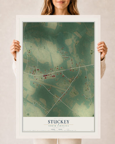 Map of Stuckey, South Carolina, 24 x 36 inch print in a white wood frame