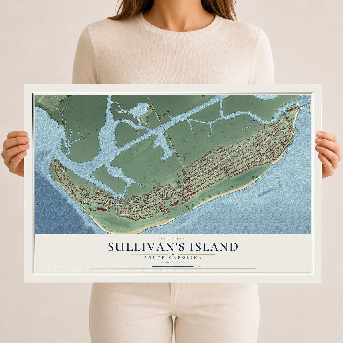 Map of Sullivan's Island, South Carolina, 12 x 18 inch unframed archival matte print