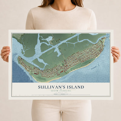 Map of Sullivan's Island, South Carolina, 12 x 18 inch unframed archival matte print