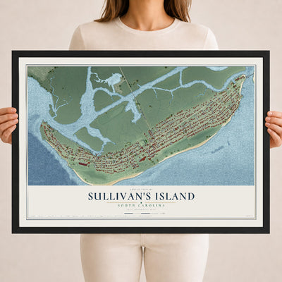 Map of Sullivan's Island, South Carolina, 18 x 24 inch print in a black wood frame