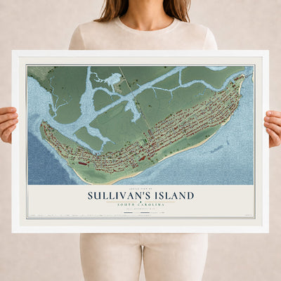 Map of Sullivan's Island, South Carolina, 18 x 24 inch print in a white wood frame