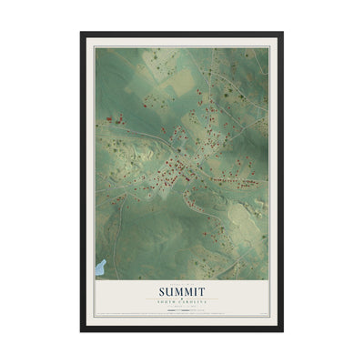 Map of Summit, South Carolina, 12 x 18 inch print in a black wood frame