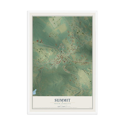 Map of Summit, South Carolina, 12 x 18 inch print in a white wood frame