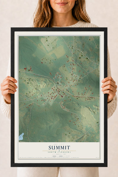 Map of Summit, South Carolina, 18 x 24 inch print in a black wood frame