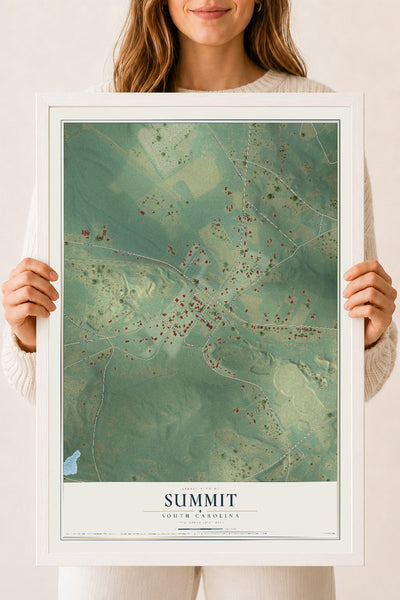 Map of Summit, South Carolina, 18 x 24 inch print in a white wood frame