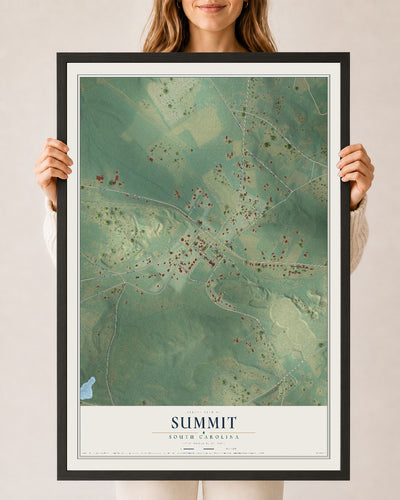 Map of Summit, South Carolina, 24 x 36 inch print in a black wood frame