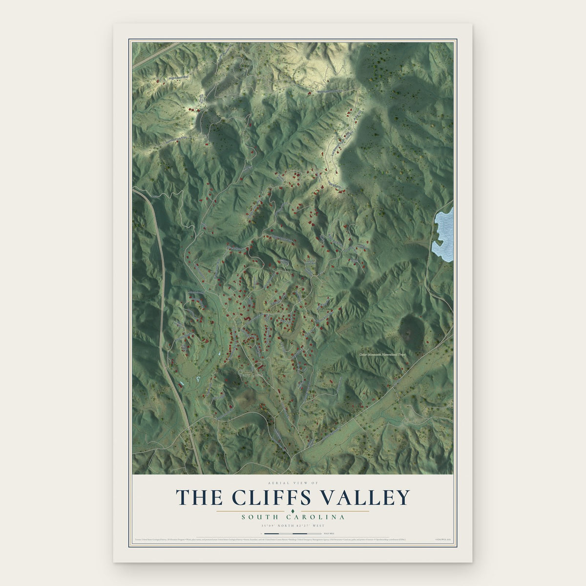 The Cliffs Valley, South Carolina map print, the full design