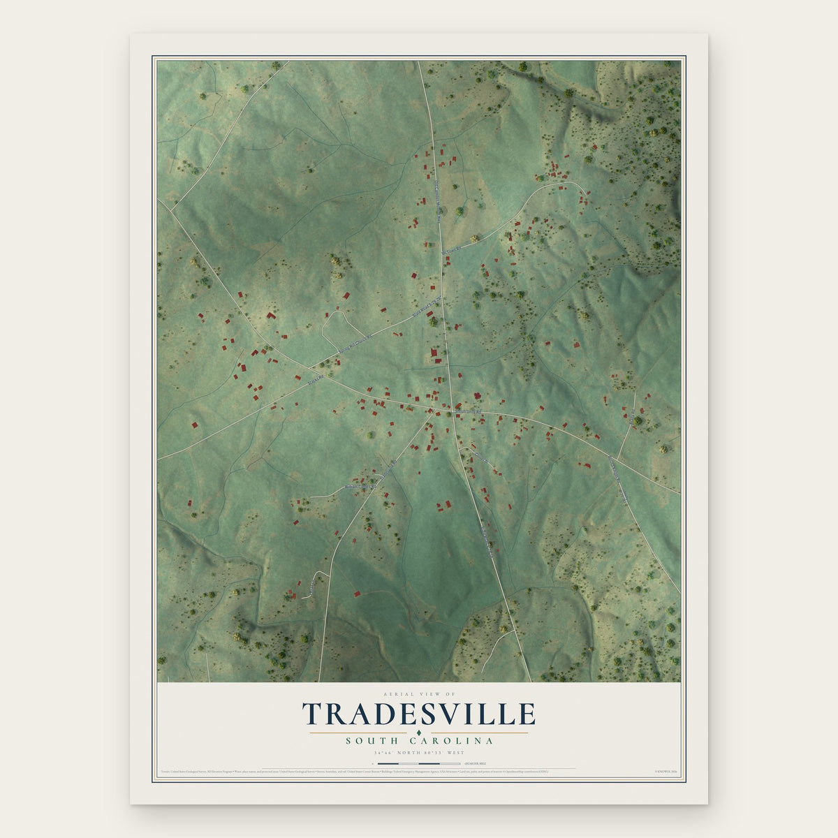 Tradesville, South Carolina map print, the full design