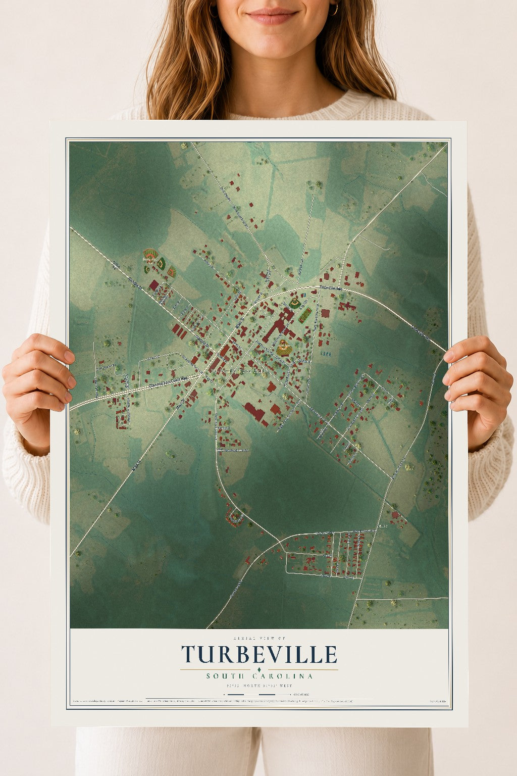 Map of Turbeville, South Carolina, 18 x 24 inch unframed archival matte print