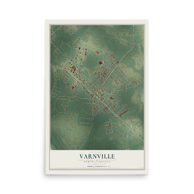 Map of Varnville, South Carolina, 12 x 18 inch unframed archival matte print