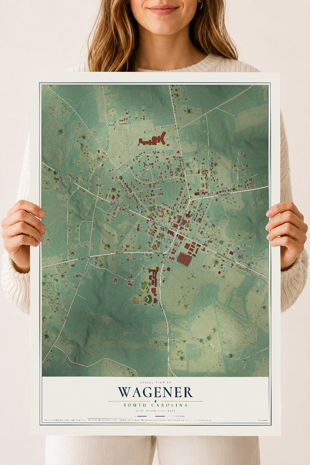 Map of Wagener, South Carolina, 18 x 24 inch unframed archival matte print