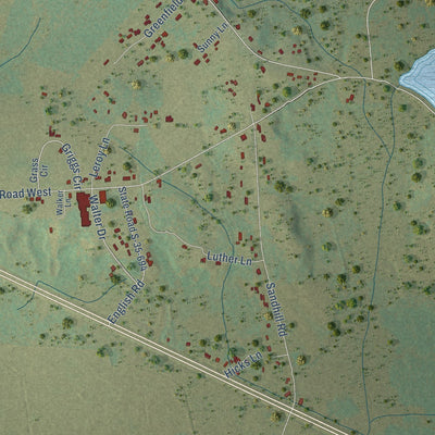 Close-up of the map of Wallace, South Carolina print showing street and building detail