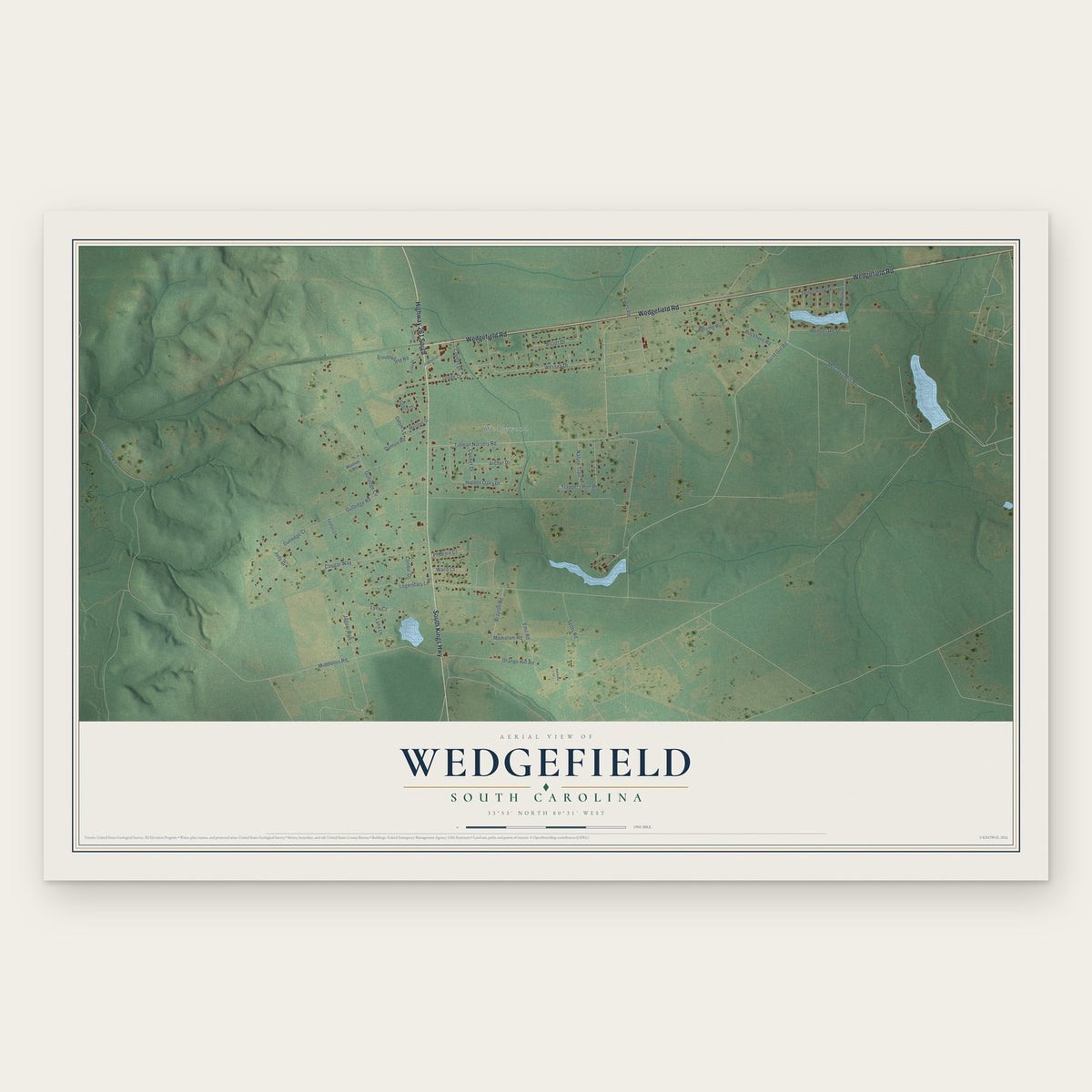 Wedgefield, South Carolina map print, the full design
