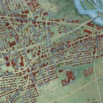 Close-up of the map of West Columbia, South Carolina print showing street and building detail