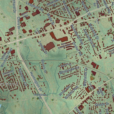 Second close-up of the map of West Columbia, South Carolina print showing more streets and buildings