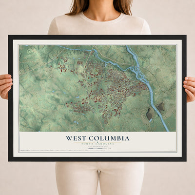 Map of West Columbia, South Carolina, 18 x 24 inch print in a black wood frame