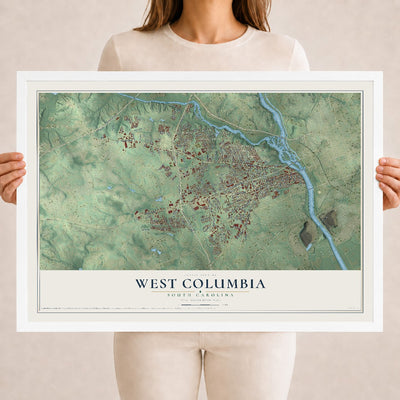 Map of West Columbia, South Carolina, 18 x 24 inch print in a white wood frame