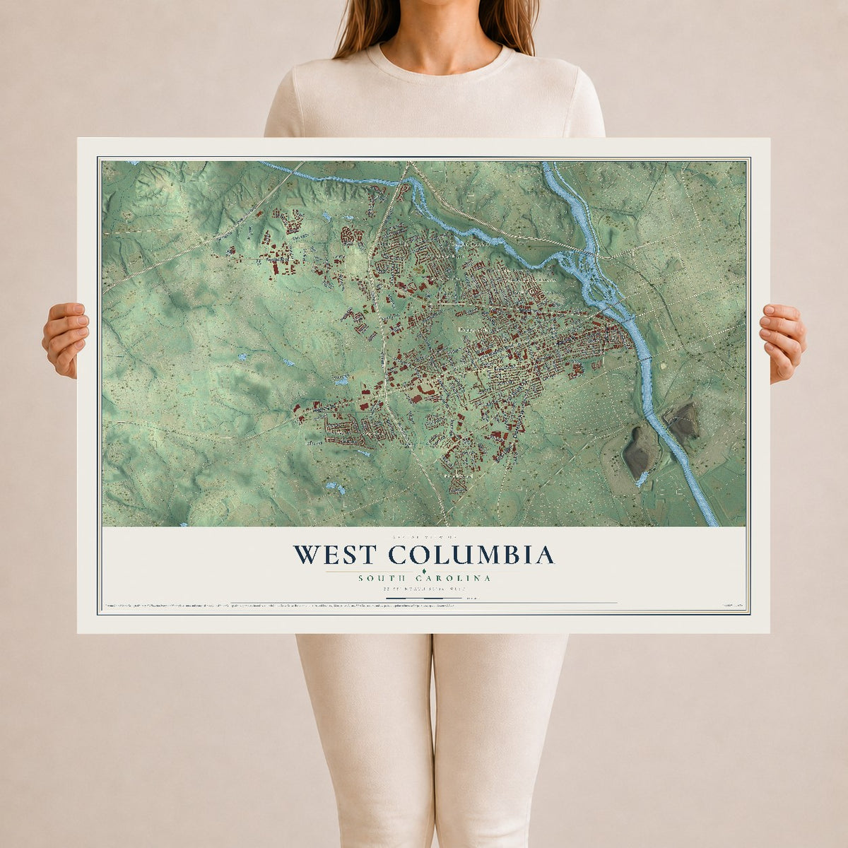 Map of West Columbia, South Carolina, 24 x 36 inch unframed archival matte print