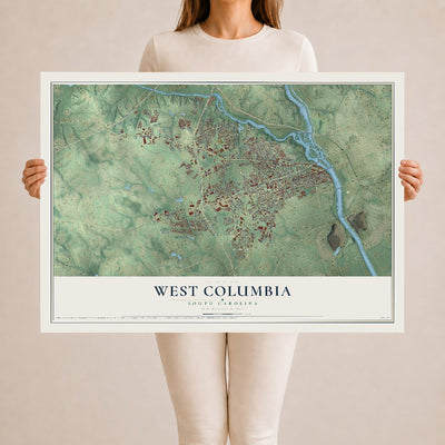 Map of West Columbia, South Carolina, 24 x 36 inch unframed archival matte print