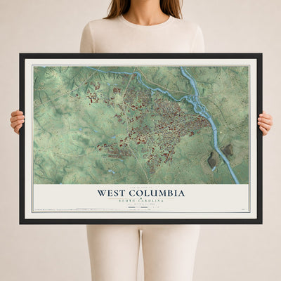 Map of West Columbia, South Carolina, 24 x 36 inch print in a black wood frame