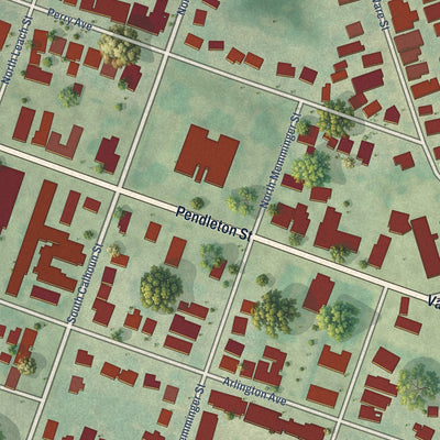Close-up of the map of West End, South Carolina print showing street and building detail