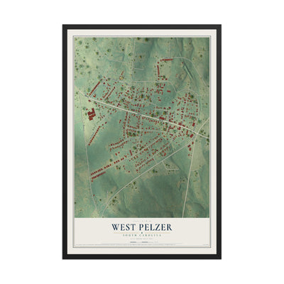 Map of West Pelzer, South Carolina, 12 x 18 inch print in a black wood frame