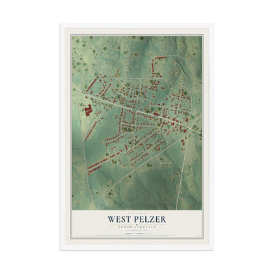 Map of West Pelzer, South Carolina, 12 x 18 inch print in a white wood frame