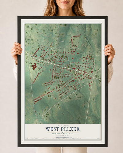 Map of West Pelzer, South Carolina, 24 x 36 inch print in a black wood frame