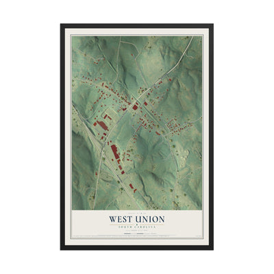 Map of West Union, South Carolina, 12 x 18 inch print in a black wood frame