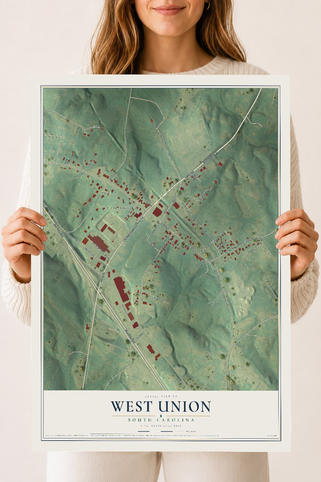 Map of West Union, South Carolina, 18 x 24 inch unframed archival matte print