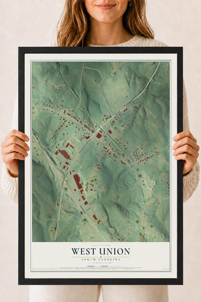Map of West Union, South Carolina, 18 x 24 inch print in a black wood frame