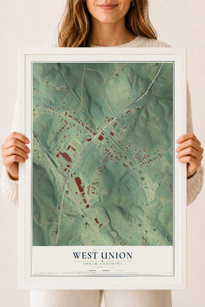 Map of West Union, South Carolina, 18 x 24 inch print in a white wood frame