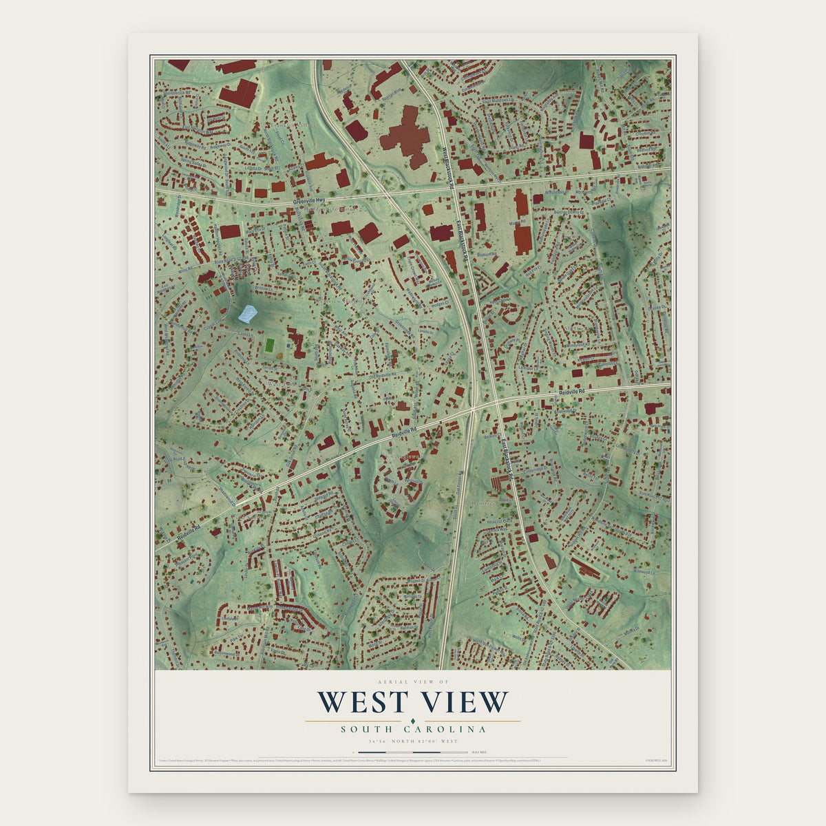 West View, South Carolina map print, the full design