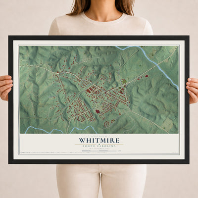 Map of Whitmire, South Carolina, 18 x 24 inch print in a black wood frame