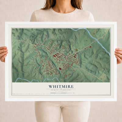 Map of Whitmire, South Carolina, 18 x 24 inch print in a white wood frame